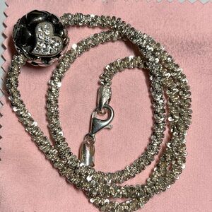 Floating Heart Sterling Silver Charm & Milor Tinsel Sterling .925 Chain